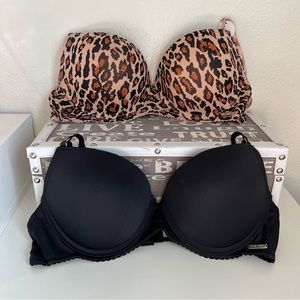 Nine West Black Animal Leopard Print 2-pack Padded Push Up Bras 36B NWT